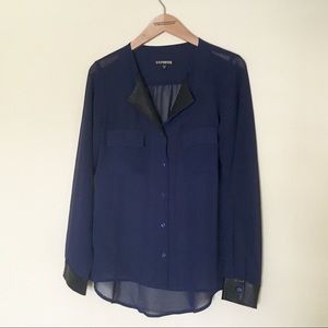 Express Sheer Navy Portofino Blouse Professional